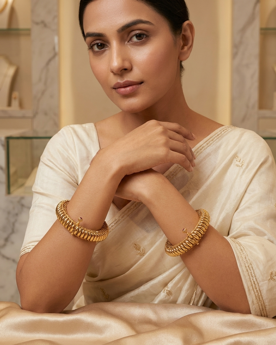 Premium Copper Antique Gold-Plated Screw-Open Kada Bangle Set of 2