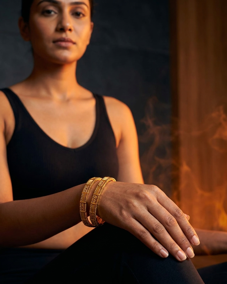 The Aurelia Antique Gold Bangle Set (Set of 2)