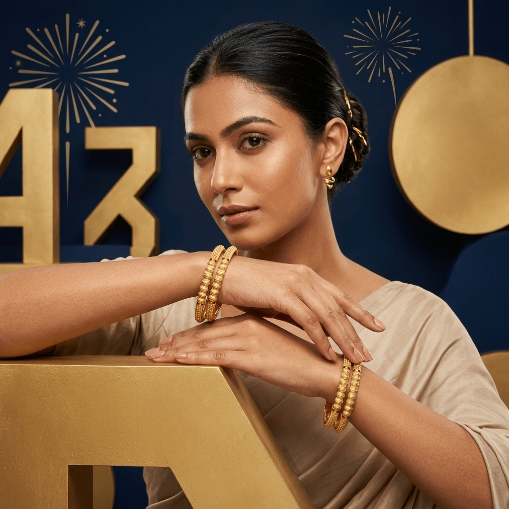 Classic Gold-Toned Antique Kada Bangles with Intricate Beading (2-Piece Set)